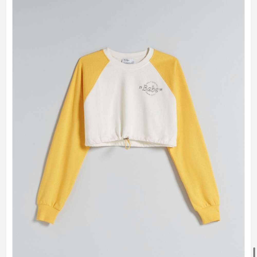 Bershka Zara yellow/white cropped sweatshirt size small - Picture 10 of 10